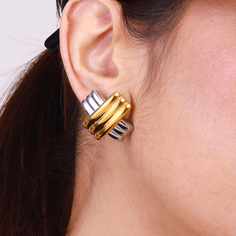 Pendientes minimalistas de acero inoxidable con forma de cuadrado geométrico y acabado chapado para mujer