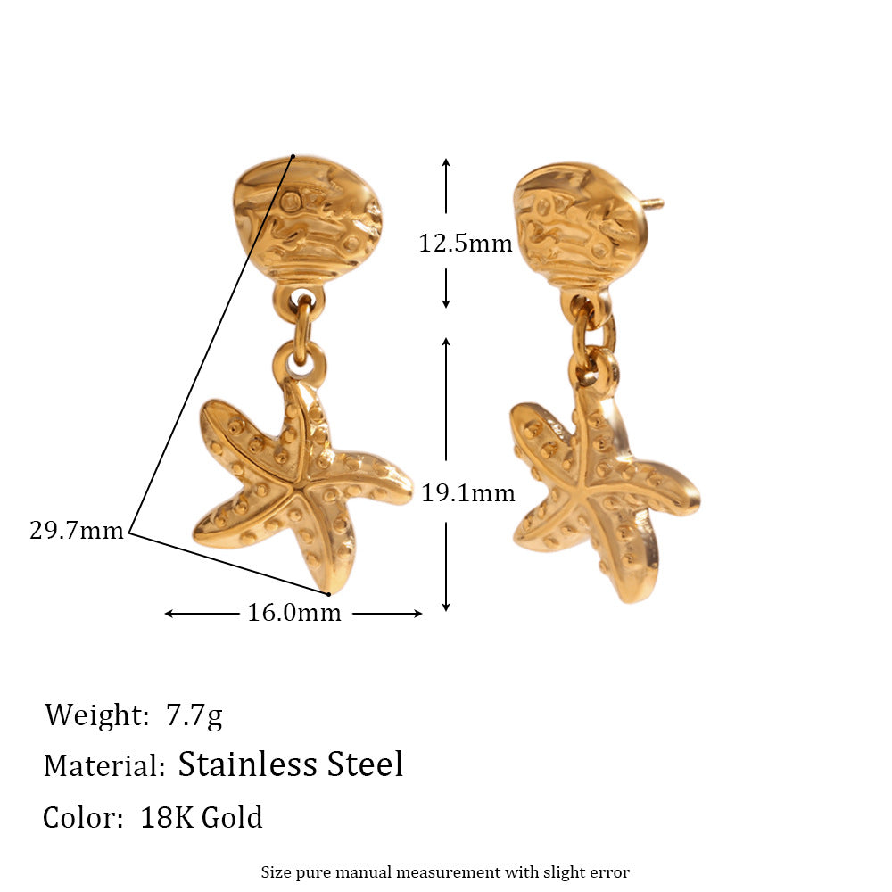 Orecchini a perno da donna in acciaio inossidabile, placcati oro 18 carati, con stella geometrica e dal design vintage alla moda