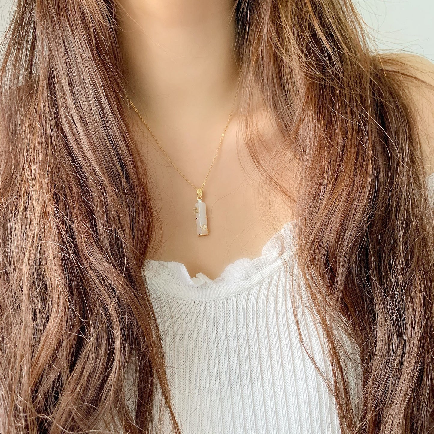 Minimalist Bamboo-Shaped Titanium Steel Pendant Necklace with Gold Plating, Geometric Design, O-Chain, Elegant Locket Style