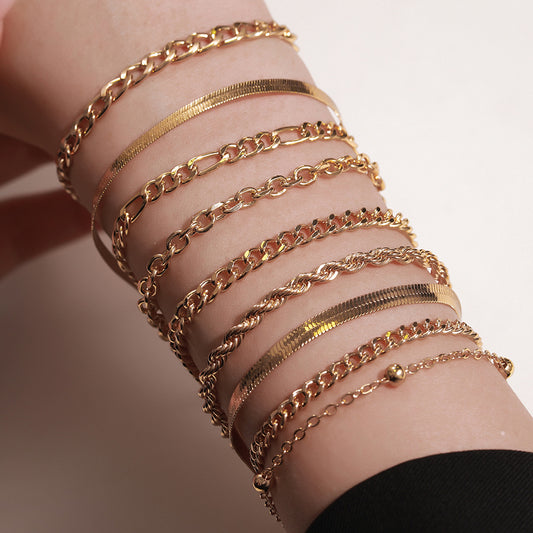 Bracciale a maglie con lama multistrato bohémien minimalista in lega con finitura placcata da donna