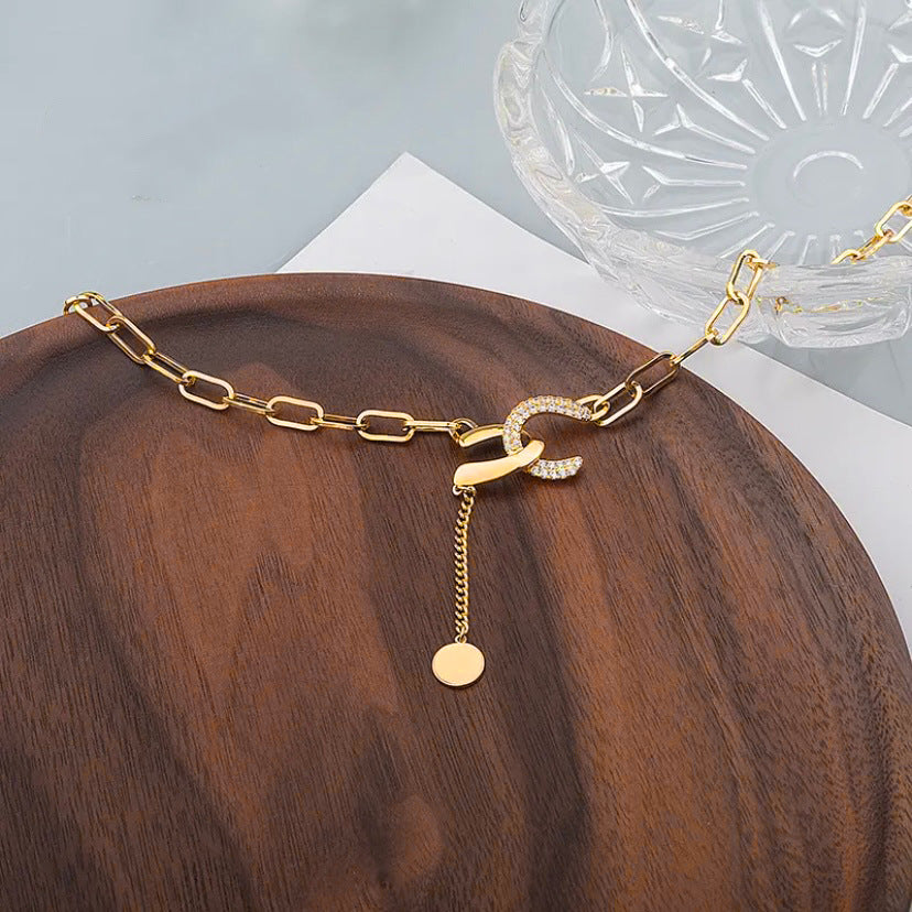 Minimalist Cross Letter Geometric Pendant Necklace for Women in Titanium Steel with Wavy Chain Design