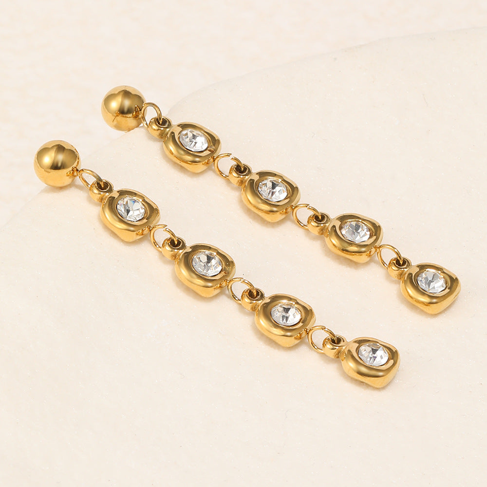 Elegant Minimalist Geometric Round Stainless Steel 18K Gold Plated Cubic Zirconia Drop Earrings for Women