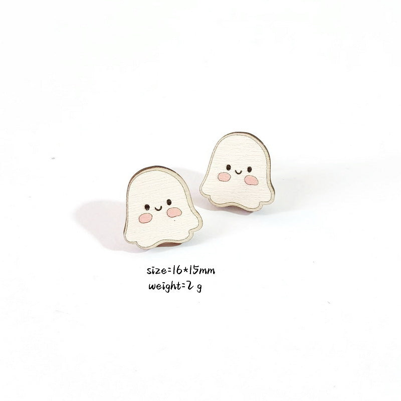 Pendientes de Madera de Halloween Dulces y Atrevidos con Motivos de Murciélago, Sombrero de Bruja, Ataúd, Calabaza y Fantasma