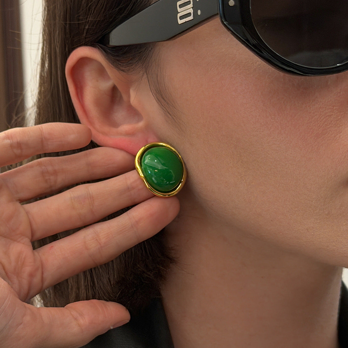 Luxury Elegant Geometric Oval Gradient Resin Plated Stainless Steel Earrings for Women