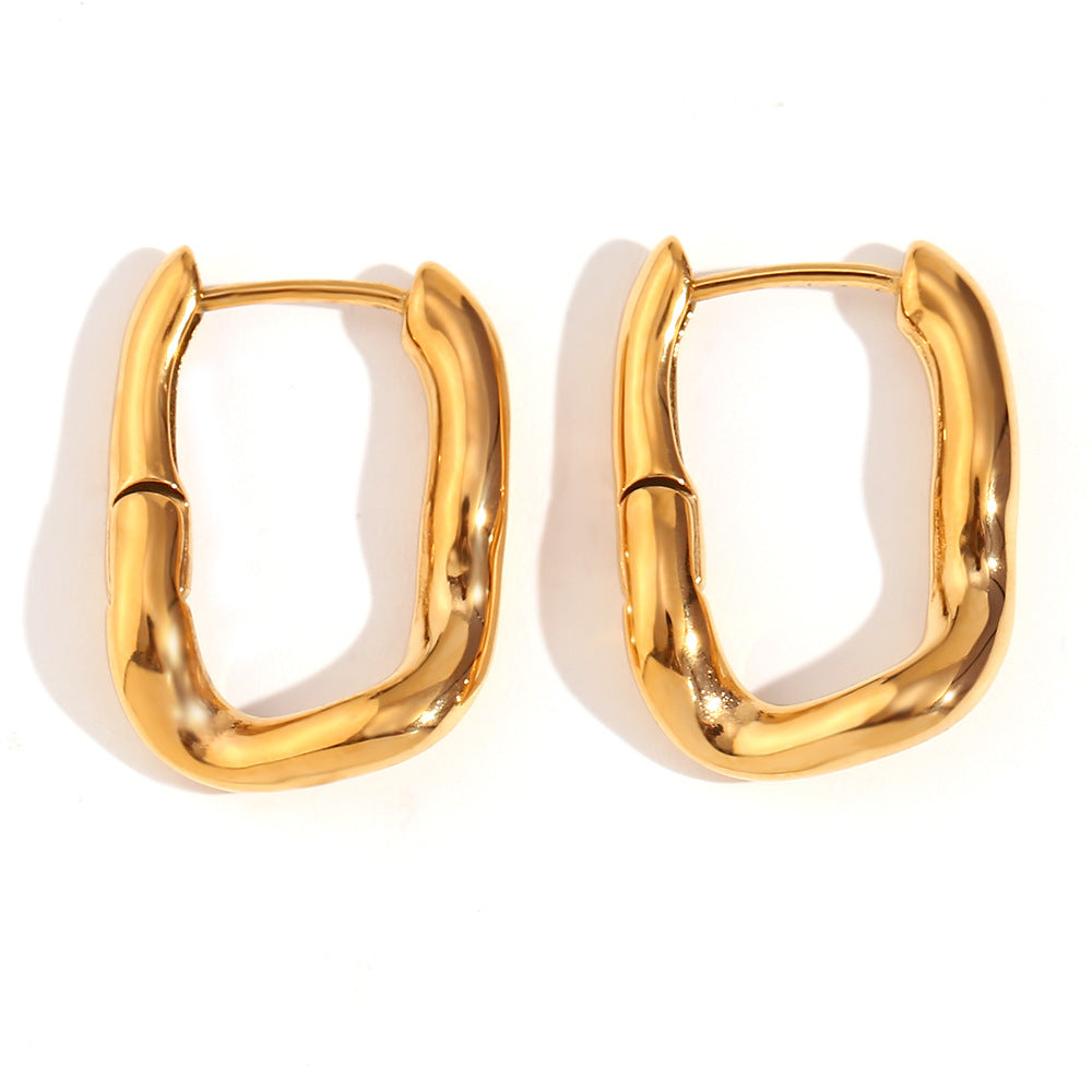Pendientes de aro geométricos minimalistas en forma de U de acero inoxidable chapados en oro de 18 quilates para mujer