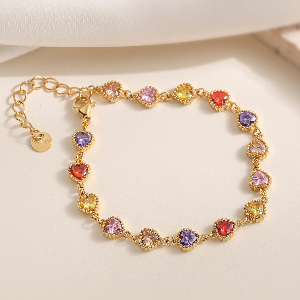 Minimalist Luxury Heart Geometric Stainless Steel Plated Cubic Zirconia Bracelet for Women