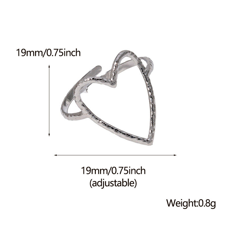 Minimalist Hollow Heart Titanium Steel Open Ring for Women with Plated Finish