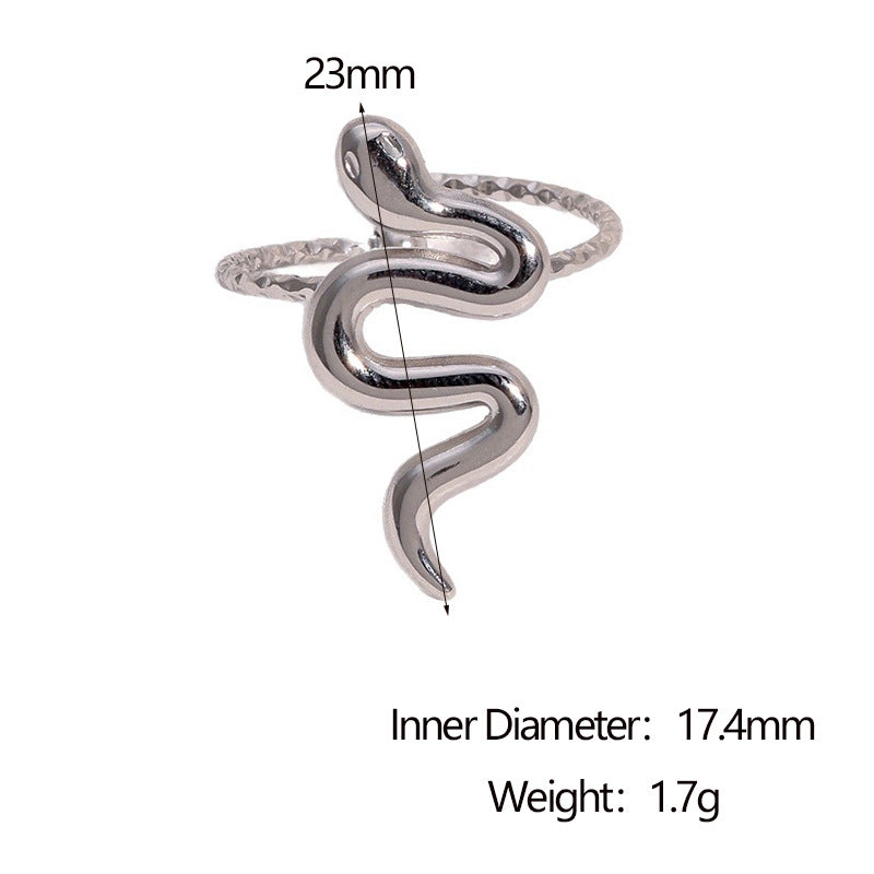 Minimalist 18K Gold Plated Stainless Steel Snake Shape Open Ring for Women