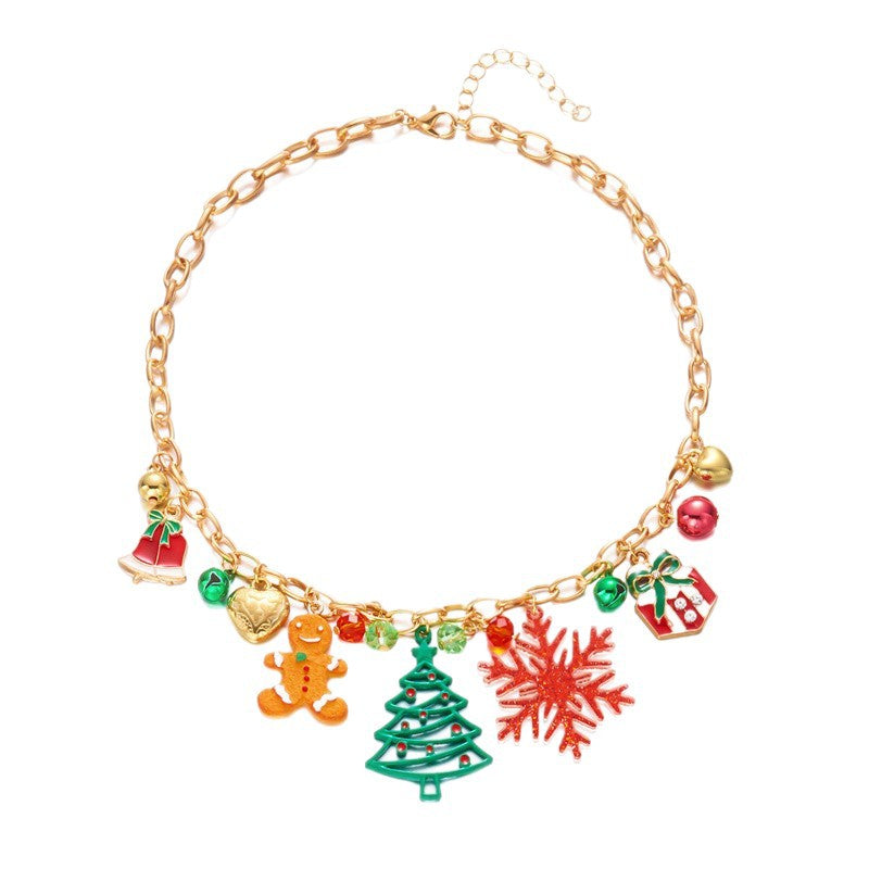 Fashion OL Style Cartoon Character Pendant Necklace Set with Snowflake and Christmas Bell Charms in Zinc Alloy with Plating Finish for Women