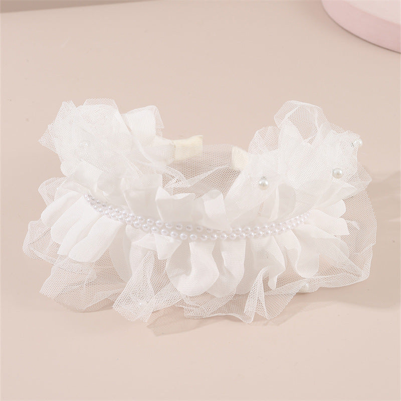 Diadema Minimalista de Tul de Dos Capas con Adornos de Perlas y Diseño Geométrico para Niñas