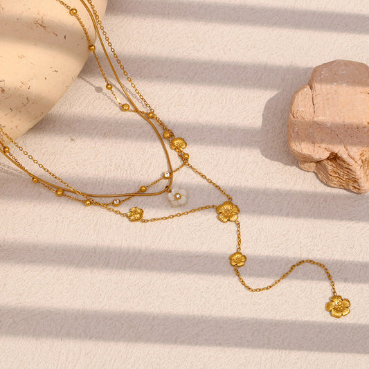 Collar colgante geométrico minimalista de moda para mujer de acero inoxidable con chapado en oro de 18 quilates, diseño de borla de triple capa