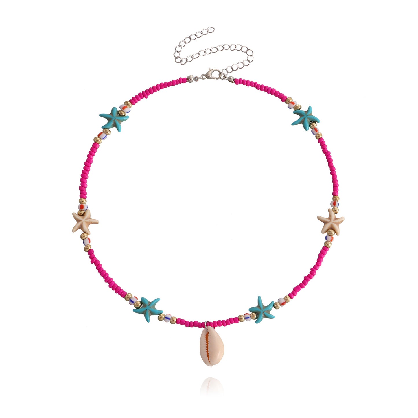 Bohemian Starfish and Seashell Pendant Necklace for Women in Alloy with Plated Finish Geometric Ocean-Inspired Design