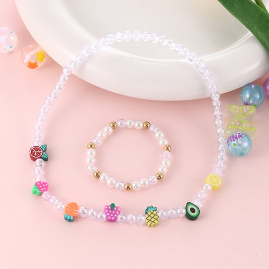 Set collana in resina e argilla polimerica a forma di frutta stile cartone animato con catena di perline per bambini