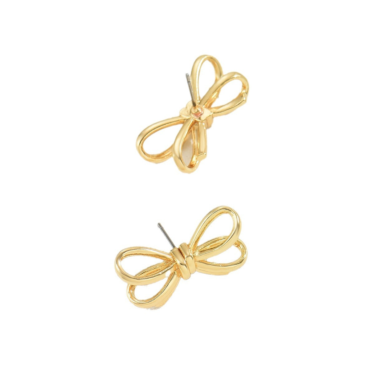 Aretes de tuerca para mujer de aleación de zinc con chapado en oro de 18 quilates, diseño geométrico hueco de múltiples capas, con nudo de lazo minimalista y dulce