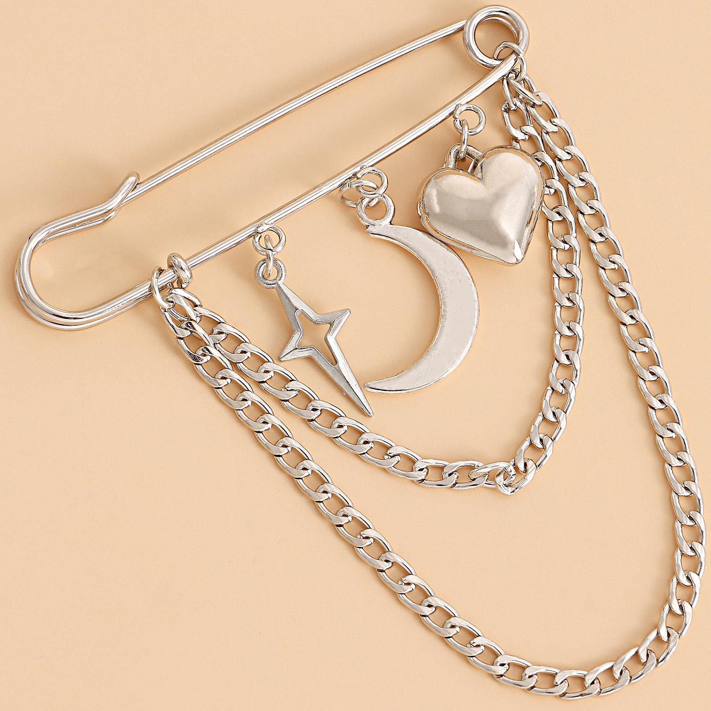 Geometric Heart Crescent Cross Star Brooch for Women Alloy Plated Fashion Statement Pin Accessory