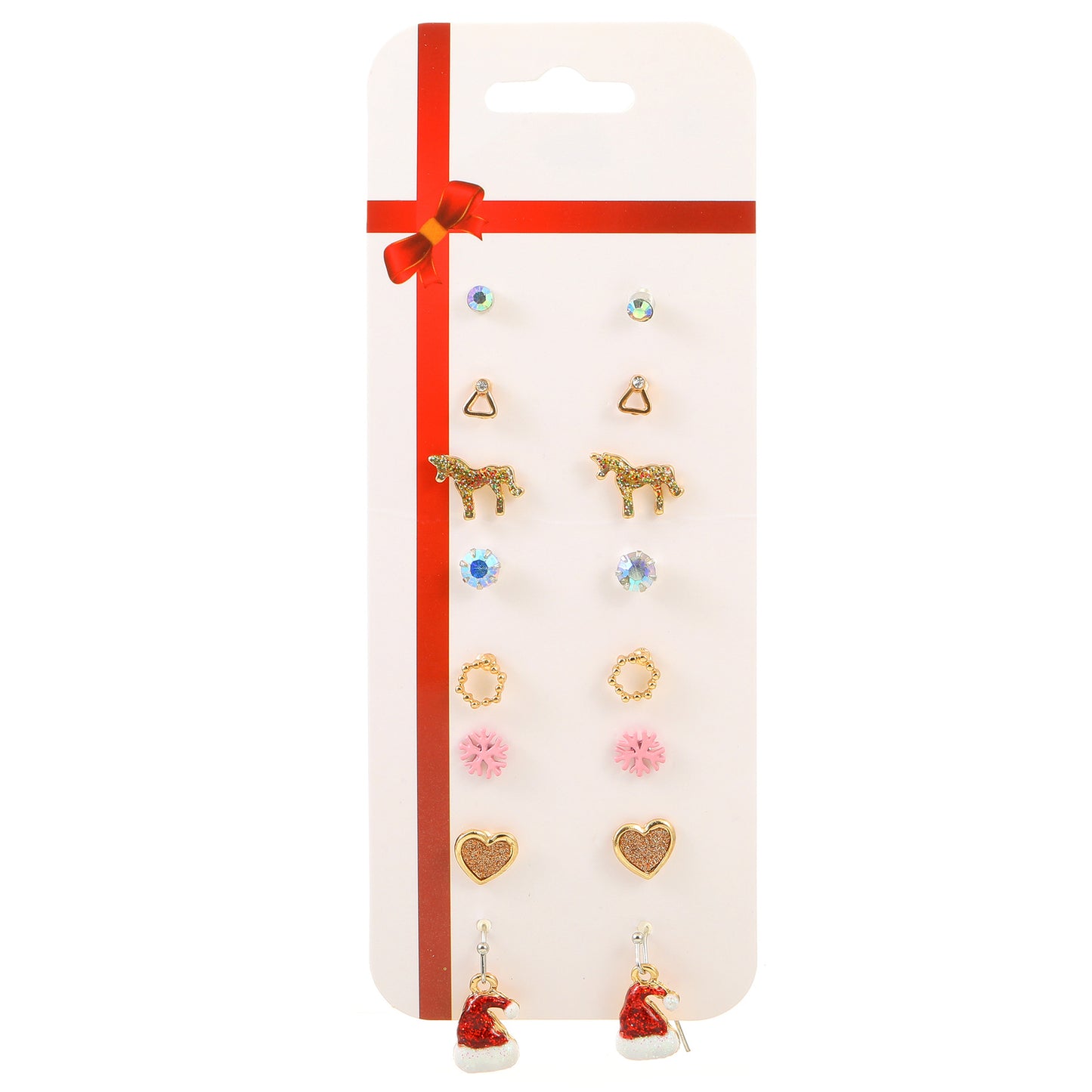 Aretes de tuerca geométricos de aleación de zinc estilo Ins con diseño de ciervo y bastón de caramelo para mujer con acabado galvanizado