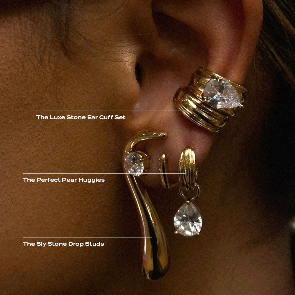 Orecchini a clip in acciaio inossidabile geometrici con gocce di zirconia per donna, orecchini elettroplaccati in stile lusso