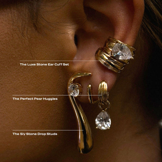 Pendientes de acero inoxidable geométricos con circonitas de gota para mujer, estilo de lujo galvanizado