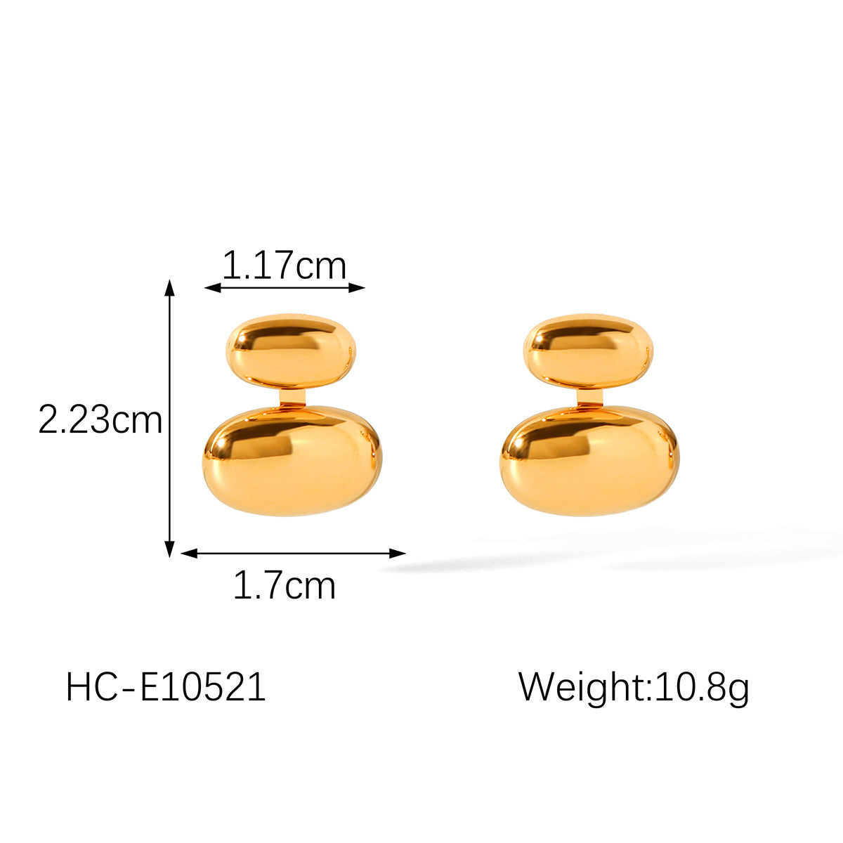 Orecchini a perno da donna in acciaio inossidabile geometrici ellittici placcati oro 18 carati, stile minimalista Ins