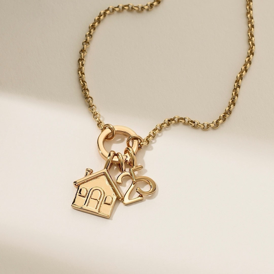 Minimalist Square Heart Brass Pendant with Cubic Zirconia Inlay Charm Bar for Women