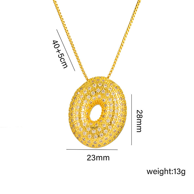 Collana da donna in acciaio al titanio a forma di lettera alla moda con intarsio in strass, design a catena a scatola