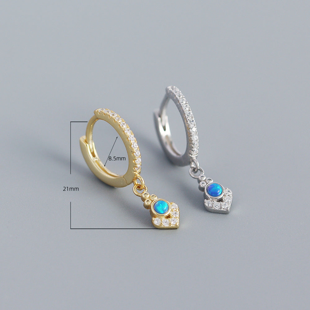 Bohemian Elegant 925 Sterling Silver Geometric Round Triangle Opal Cubic Zirconia Inlay Hoop Earrings