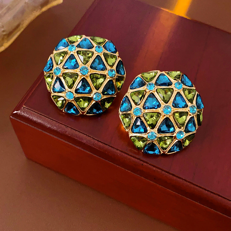Orecchini geometrici vintage con intarsio di strass in lega e perni in acciaio per donne