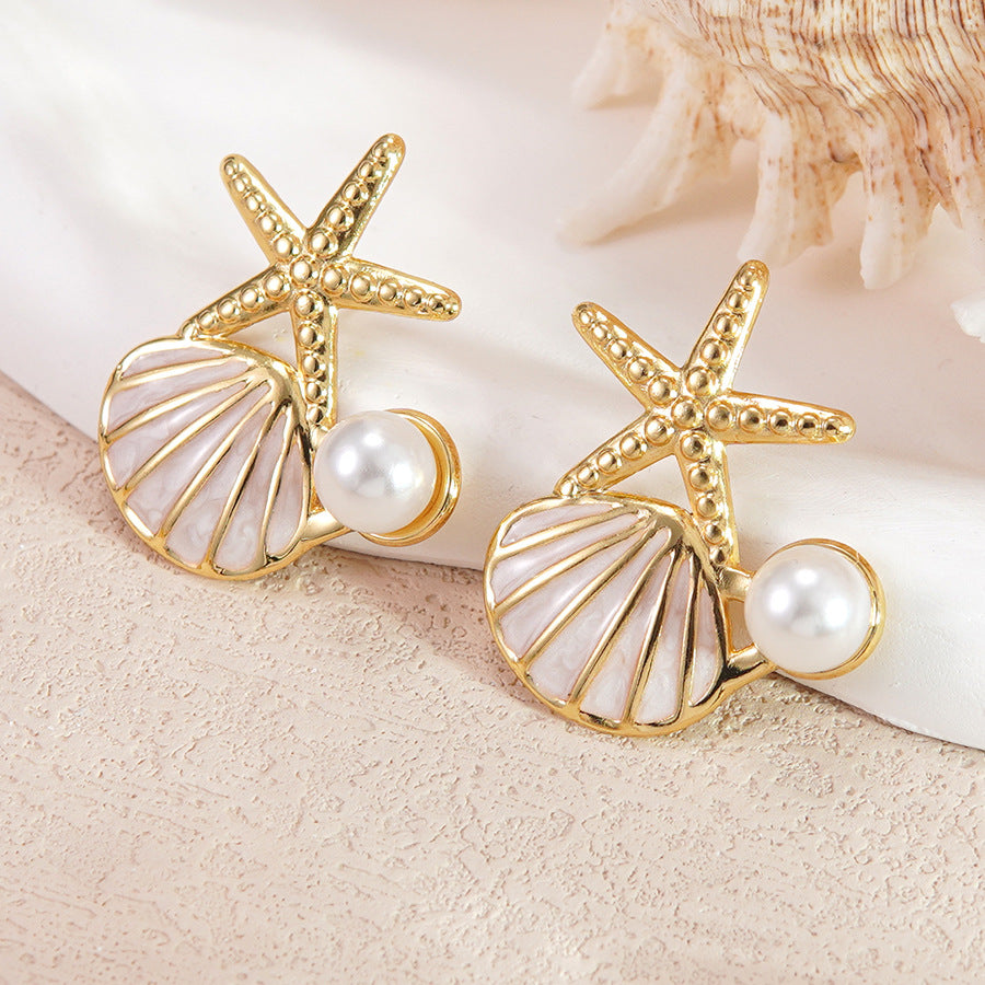 Luxury Casual Gold Plated Stainless Steel Star Animal Pearl Earrings for Women