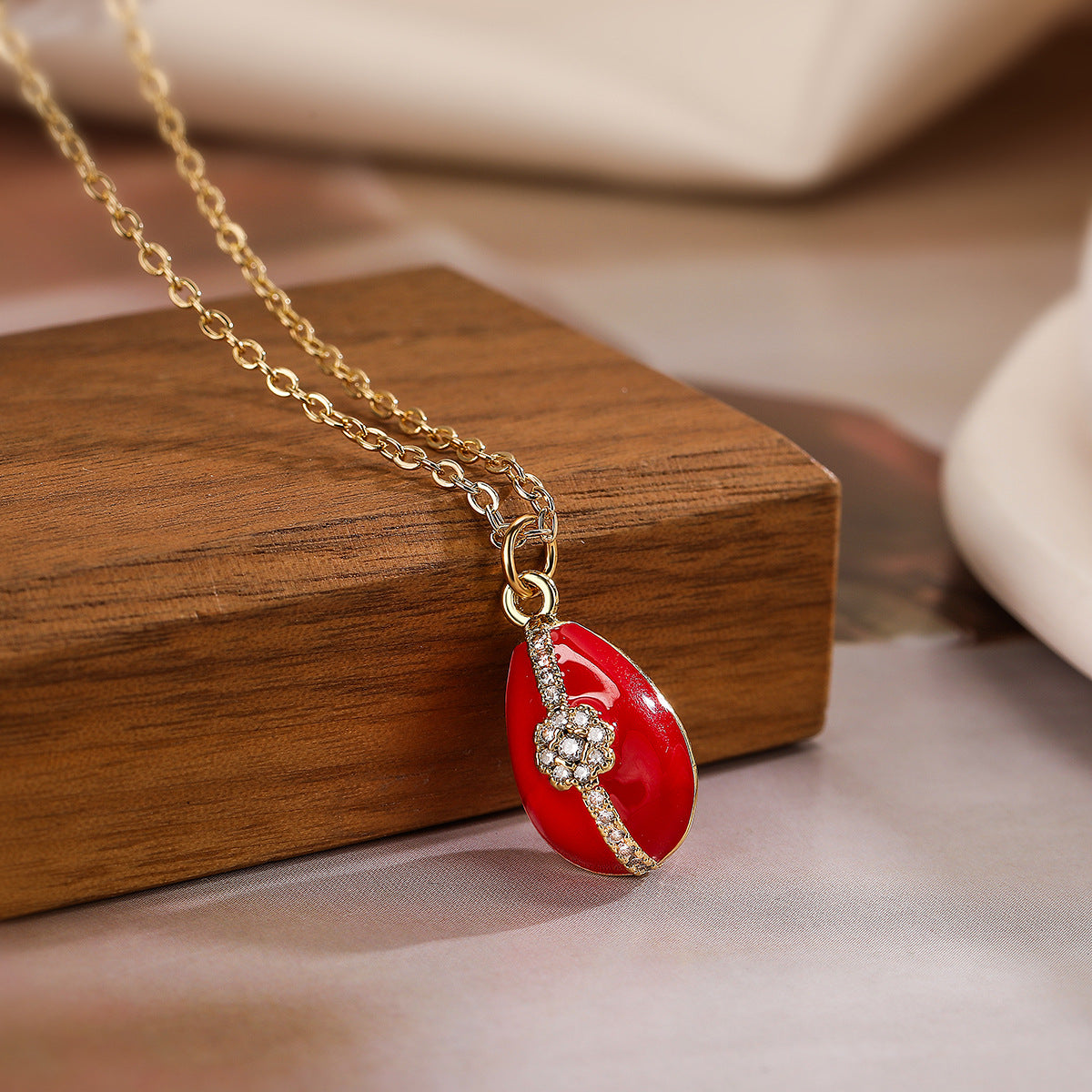 Minimalist Geometric Pendant Necklace for Women in Brass with Enamel Finish and Zircon Inlay, Elegant Clavicle Chain