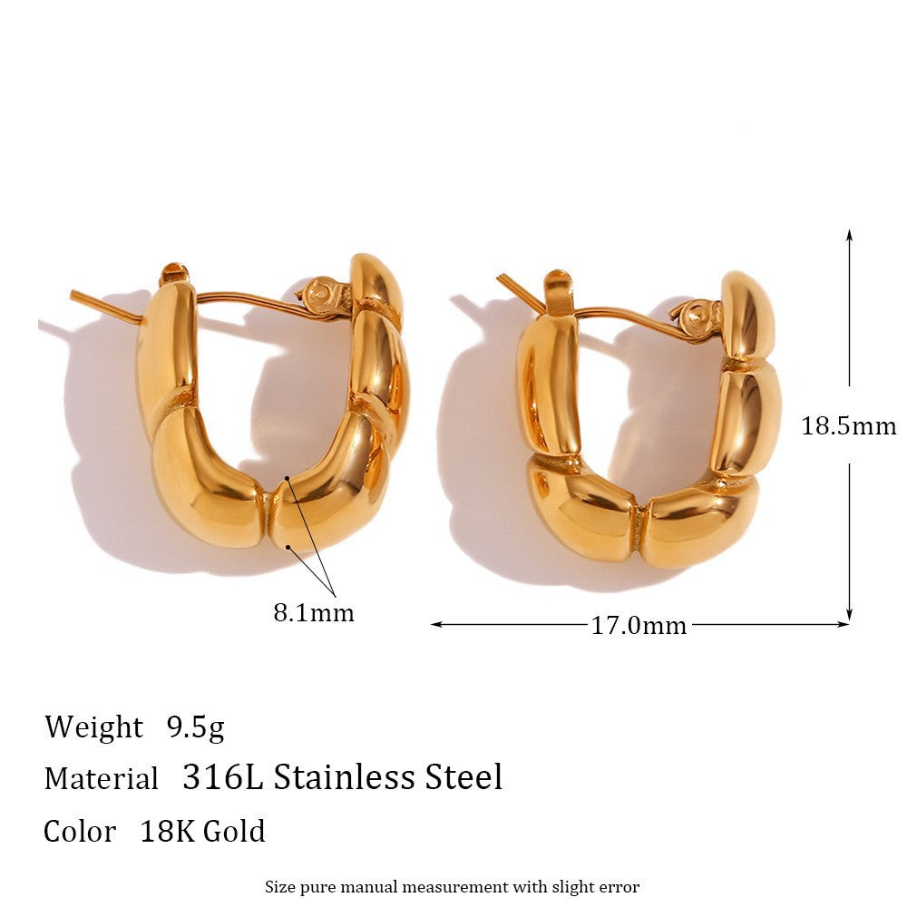 Vintage-Inspired Geometric U-Shaped Titanium Steel Earrings for Women with 18K Gold Plating