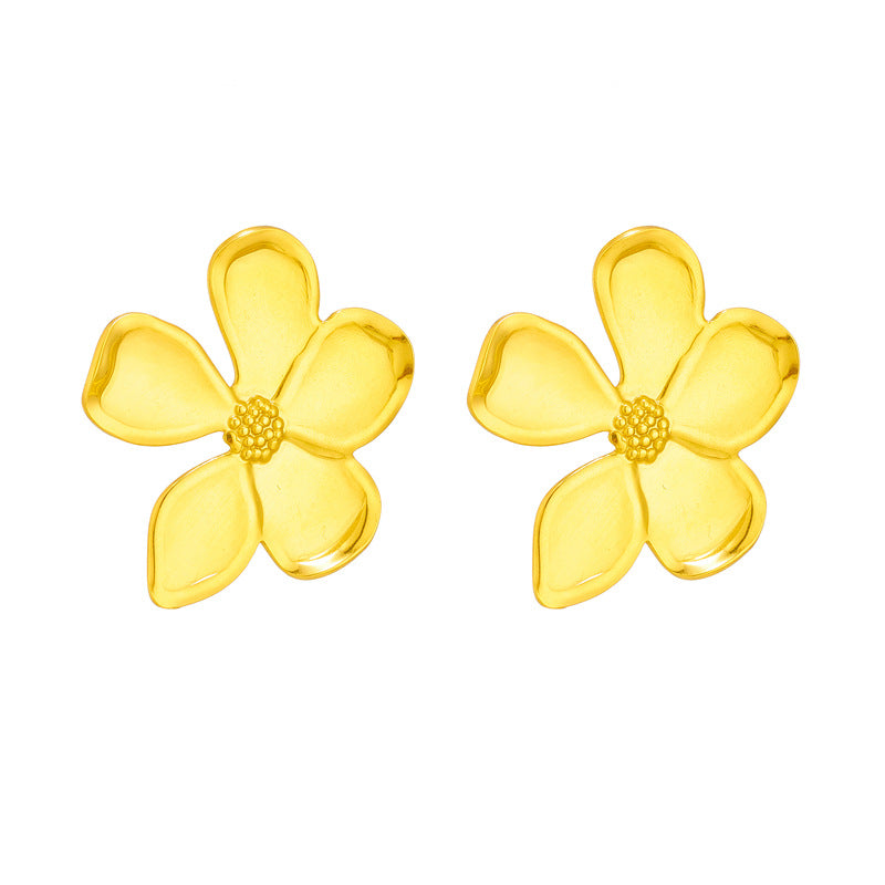 Pendientes minimalistas de acero de titanio con forma de flor irregular de cinco pétalos y acabado chapado para mujer