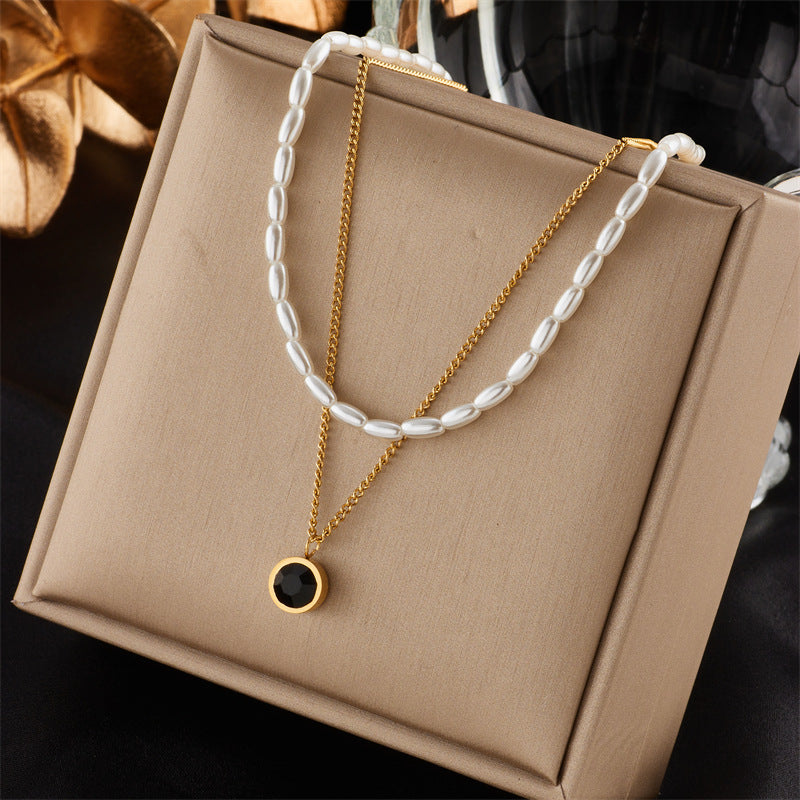 Fashionable Vintage-Inspired Titanium Steel Necklace with Star Moon and Round Pendant on Chain