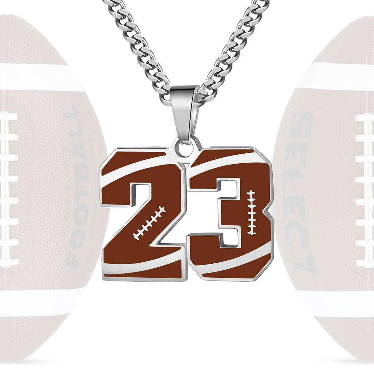 Motivational Football Number Pendant Necklace for Men in Stainless Steel with Polished Finish and Letter/Number Design
