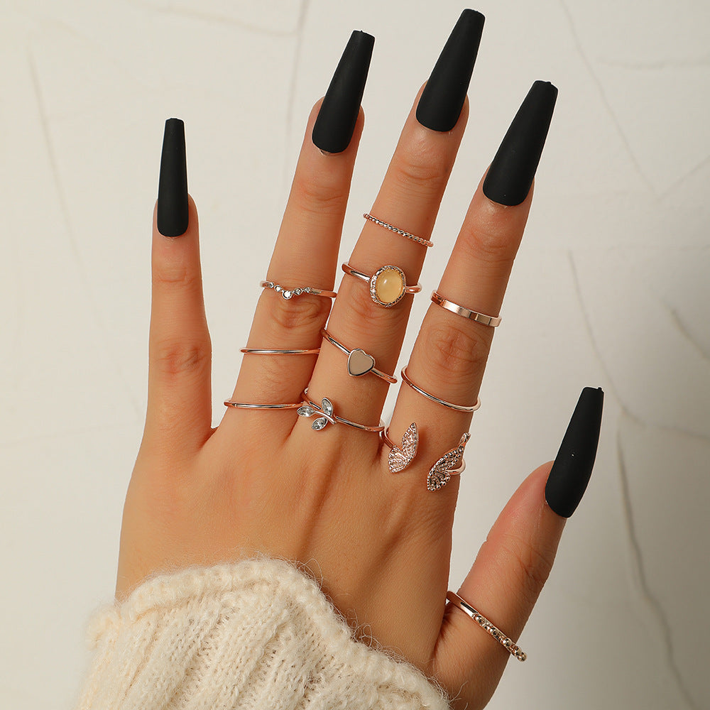 Geometric Butterfly Plated Alloy Ring Set