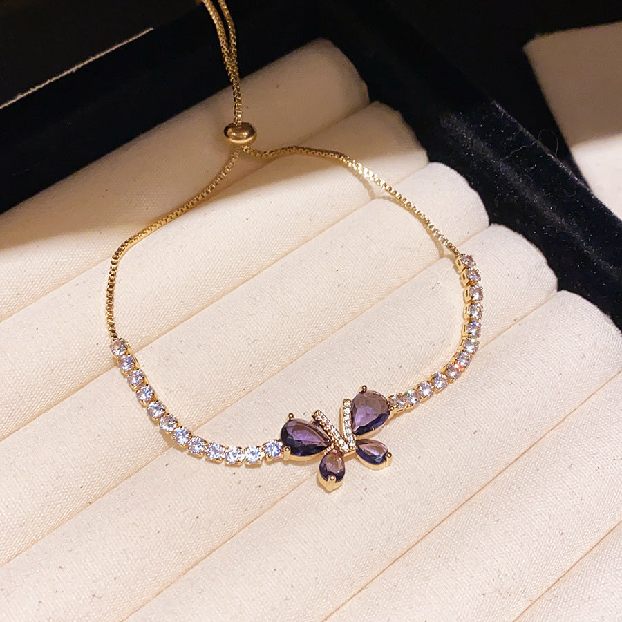 Luxury Elegant Oval Geometric Cubic Zirconia Inlaid Brass Bracelet for Women