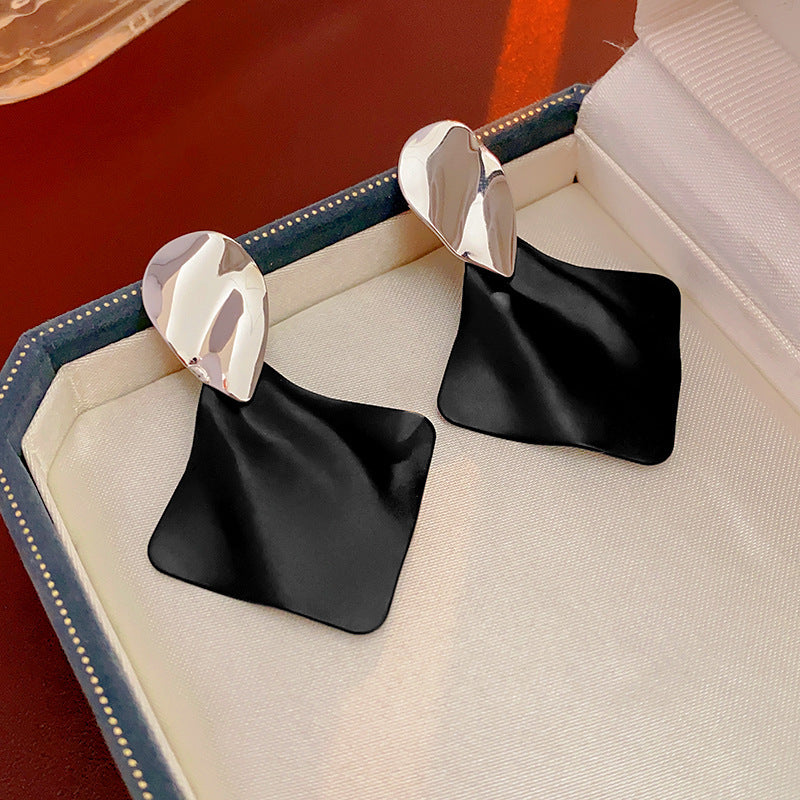 Vintage Geometric Earrings with Black Enamel and Pearl Accents on 925 Sterling Silver Posts