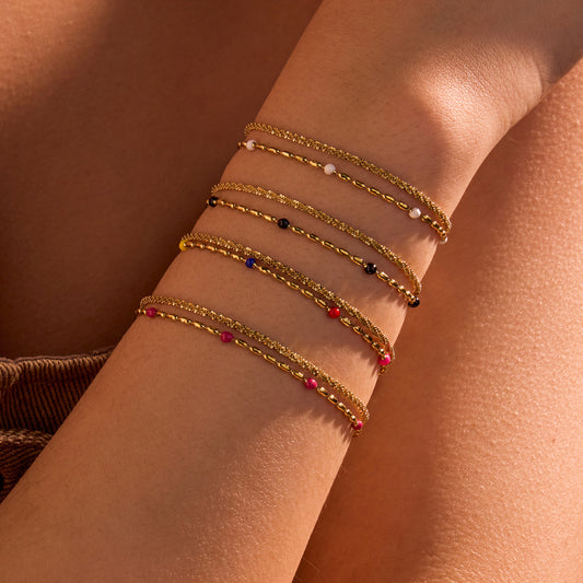 Fashionable OL Style Beaded Bracelet for Women with Stainless Steel Base, 18K Gold Plated Finish, Colorful Miyu Beads, Titanium Steel Construction