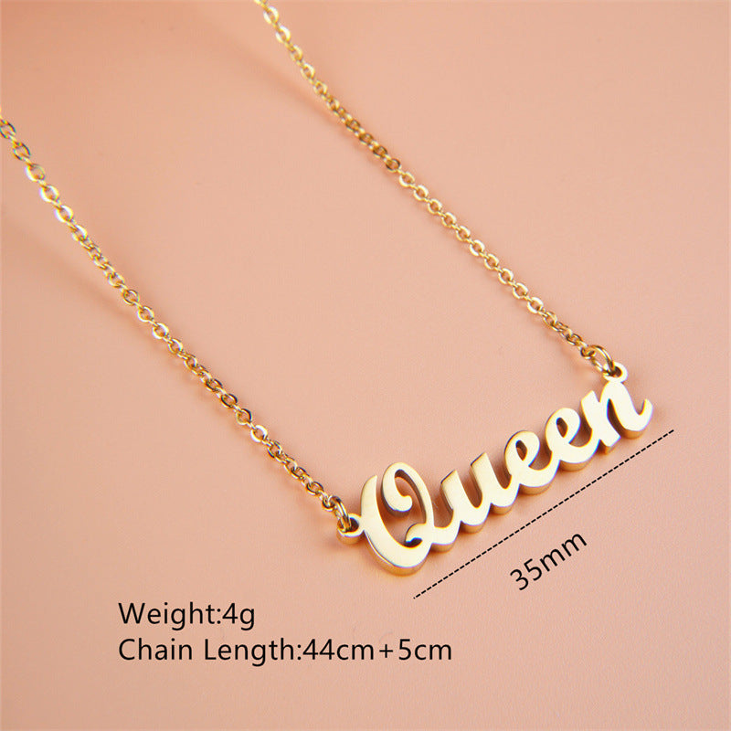 Natural Fresh and Sweet Stainless Steel Queen Letter Pendant Necklace with Plated Finish for Women