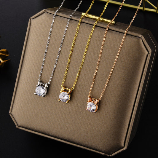 Minimalist Rose Gold Plated Titanium Steel Pendant Necklace for Women with Geometric Shape and Letter Accent, Snake Chain Style