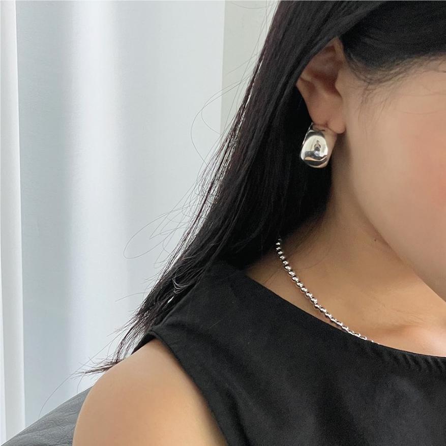 Minimalist Geometric C-Shaped Hoop Earrings in 925 Sterling Silver with Pearl Inlay