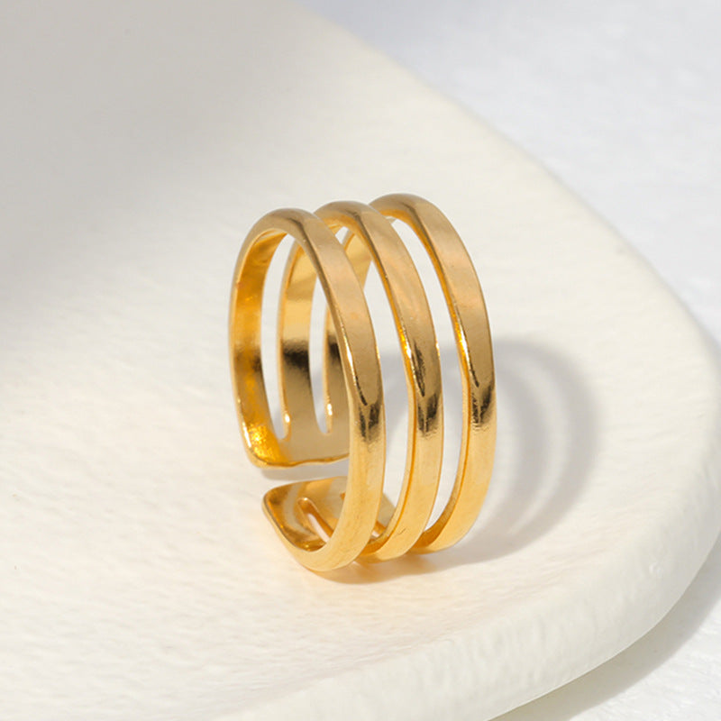 Anello Aperto Minimalista Geometrico in Acciaio al Titanio da Donna con Finitura Placcata e Design dalle Linee Pulite