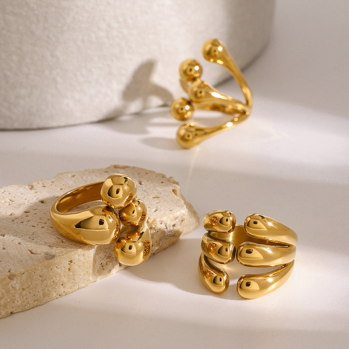 18K Gold Plated Geometric Stainless Steel Ring for Women