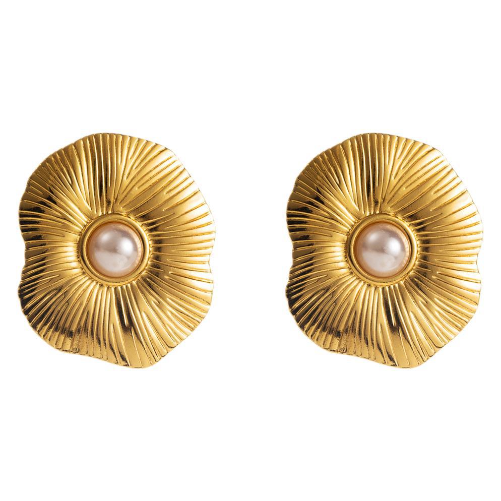 Pendientes de acero inoxidable geométricos minimalistas con incrustaciones de perlas simuladas para mujer, joyería de moda de lujo chapada