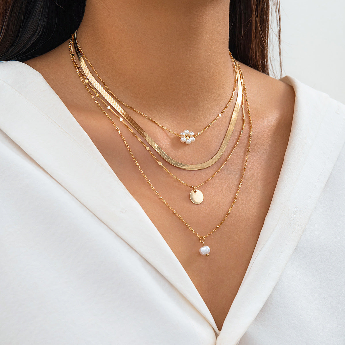 Minimalist Geometric Plated Brass Snake Chain Necklace for Women