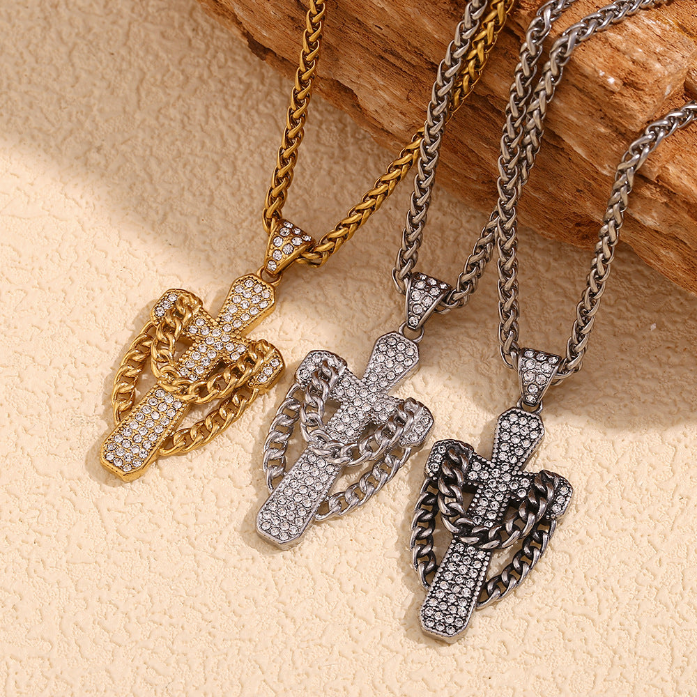 Minimalist Cross Pendant Necklace for Women Stainless Steel with 18K Gold Plating Geometric Design Adjustable Chain