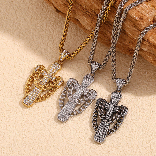 Collana a croce minimalista da donna in acciaio inossidabile placcato oro 18 carati, design geometrico, catena regolabile