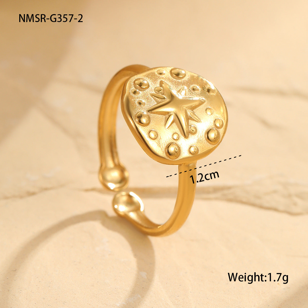 Anillo de Lujo Geométrico de Acero Inoxidable con Baño de Oro de 18K Ajustable Accesorio de Moda para Mujer