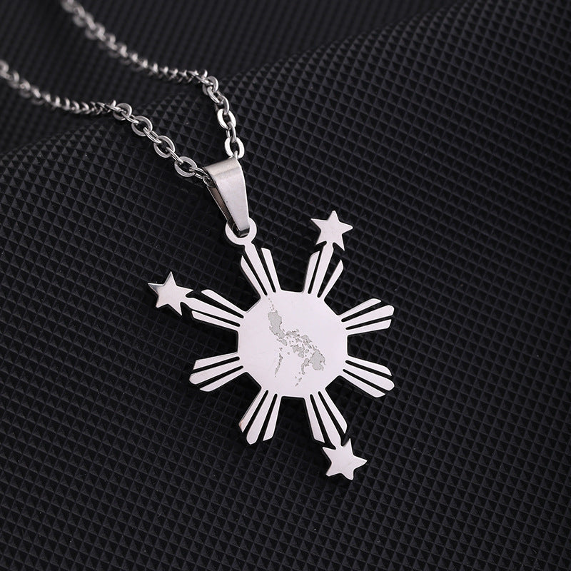 Collana unisex con ciondolo geometrico in acciaio al titanio placcato oro, stile a catena incrociata