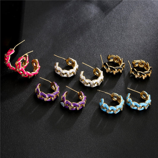 Colorful Drip Oil Gold Plated Brass Geometric Earrings with Cubic Zirconia