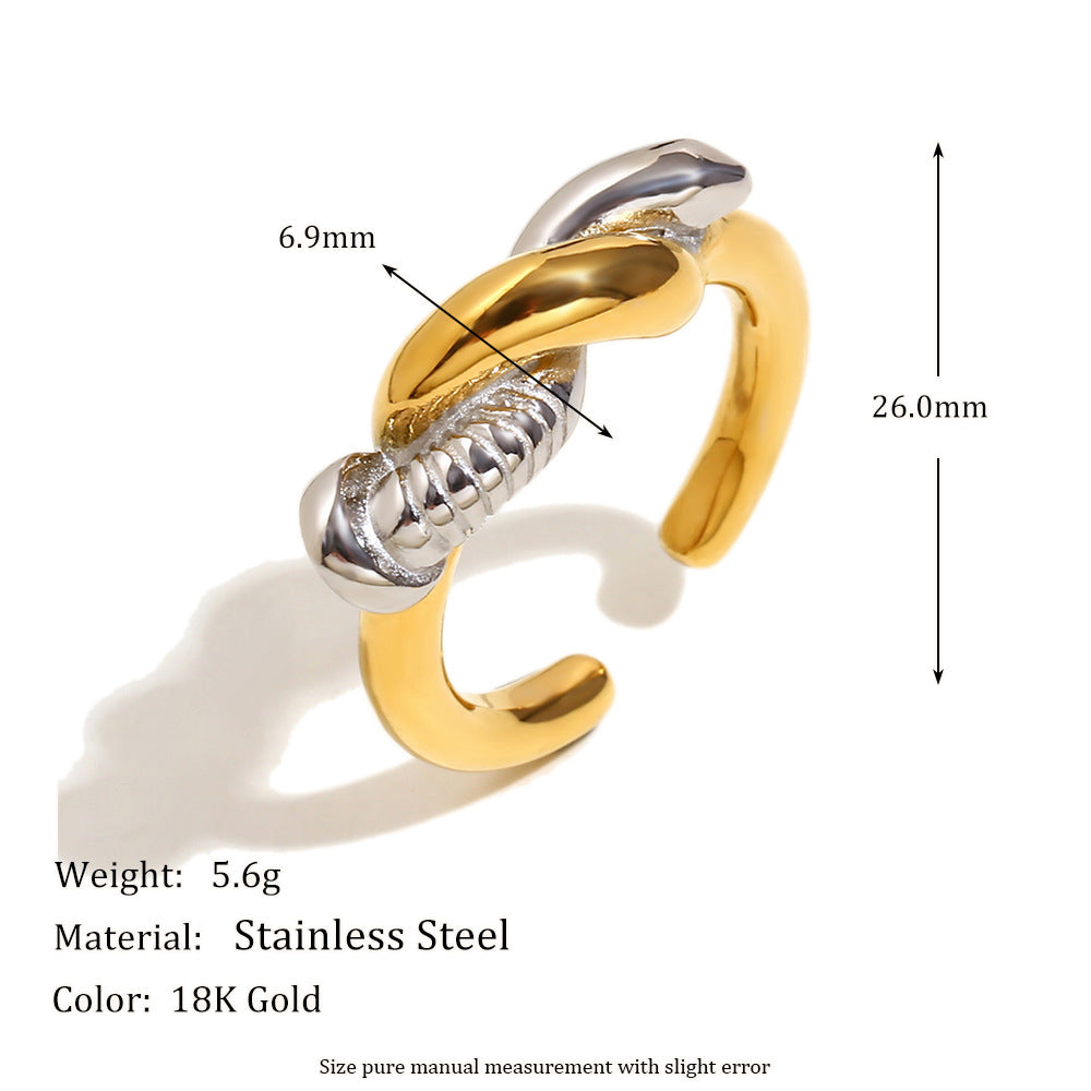 Twisted Screw Knot Open Bangle Bracelet in Stainless Steel with 18K Gold Plating for Women